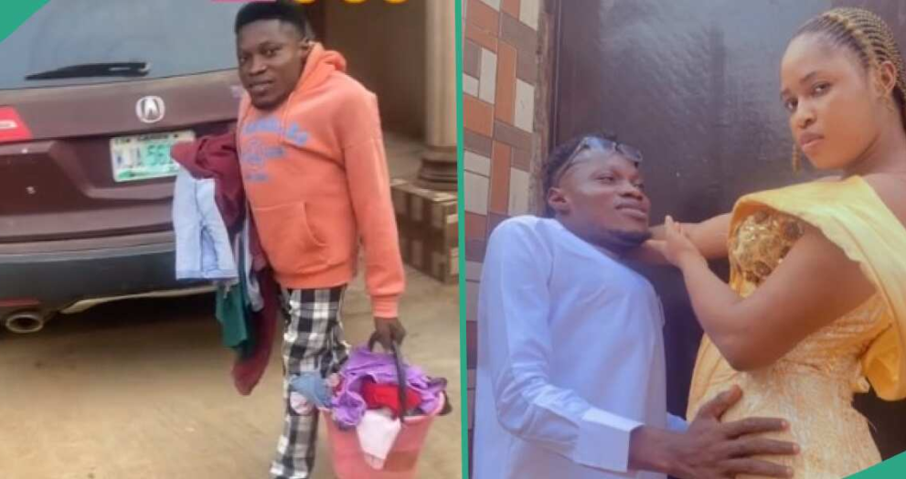 “He’s Too Handsome”: Nigerian Woman Overjoyed as Her Husband Takes out Her Clothes to Wash in Video