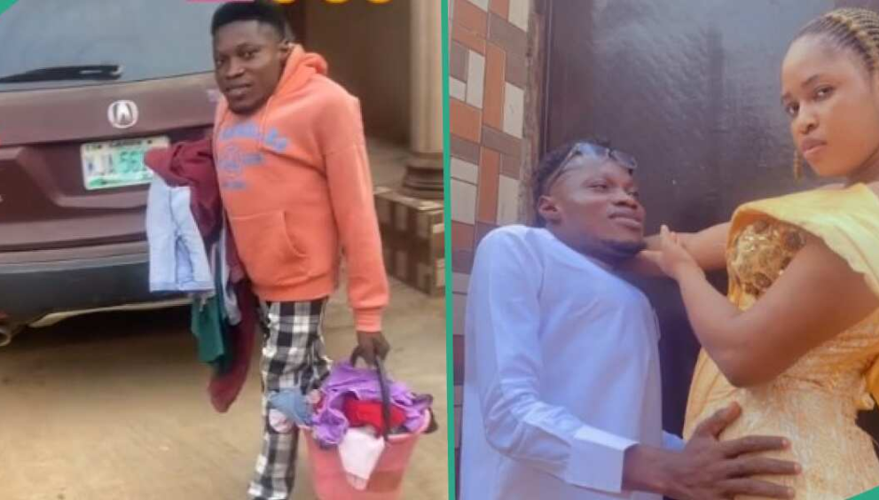 “He’s Too Handsome”: Nigerian Woman Overjoyed as Her Husband Takes out Her Clothes to Wash in Video