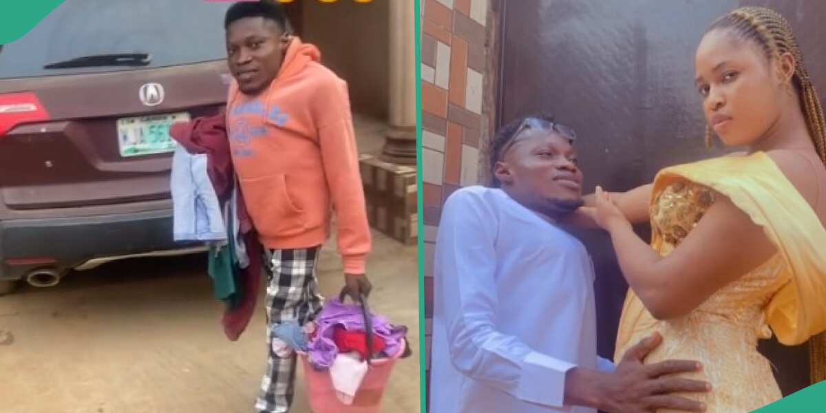 “He’s Too Handsome”: Nigerian Woman Overjoyed as Her Husband Takes out Her Clothes to Wash in Video