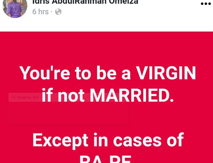 You’re Supposed To Be A Virgin If Not Married, Except In Cases Of R*pe