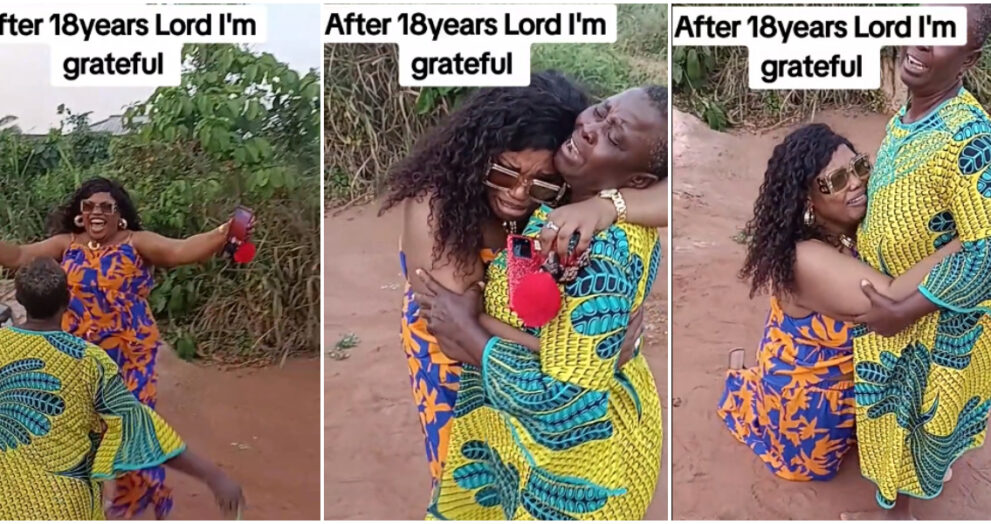 Emotional moment lady reunited with her mother after 18 years of separation