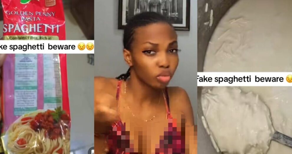 “God, help us” – Nigerian lady raises alarm on social media as she allegedly purchased fake Golden Penny spaghetti