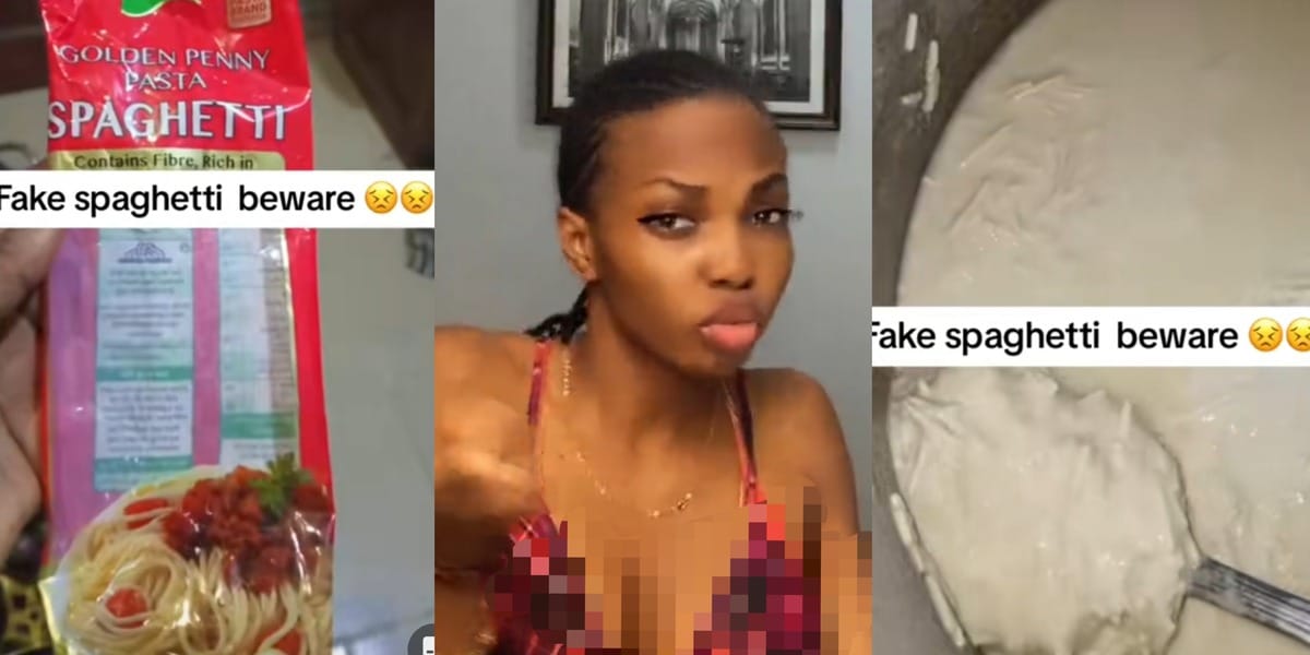 “God, help us” – Nigerian lady raises alarm on social media as she allegedly purchased fake Golden Penny spaghetti